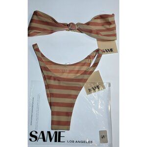 SAME Los Angeles Striped Bandeau Bikini Set High Cut Bottom Size S NWT